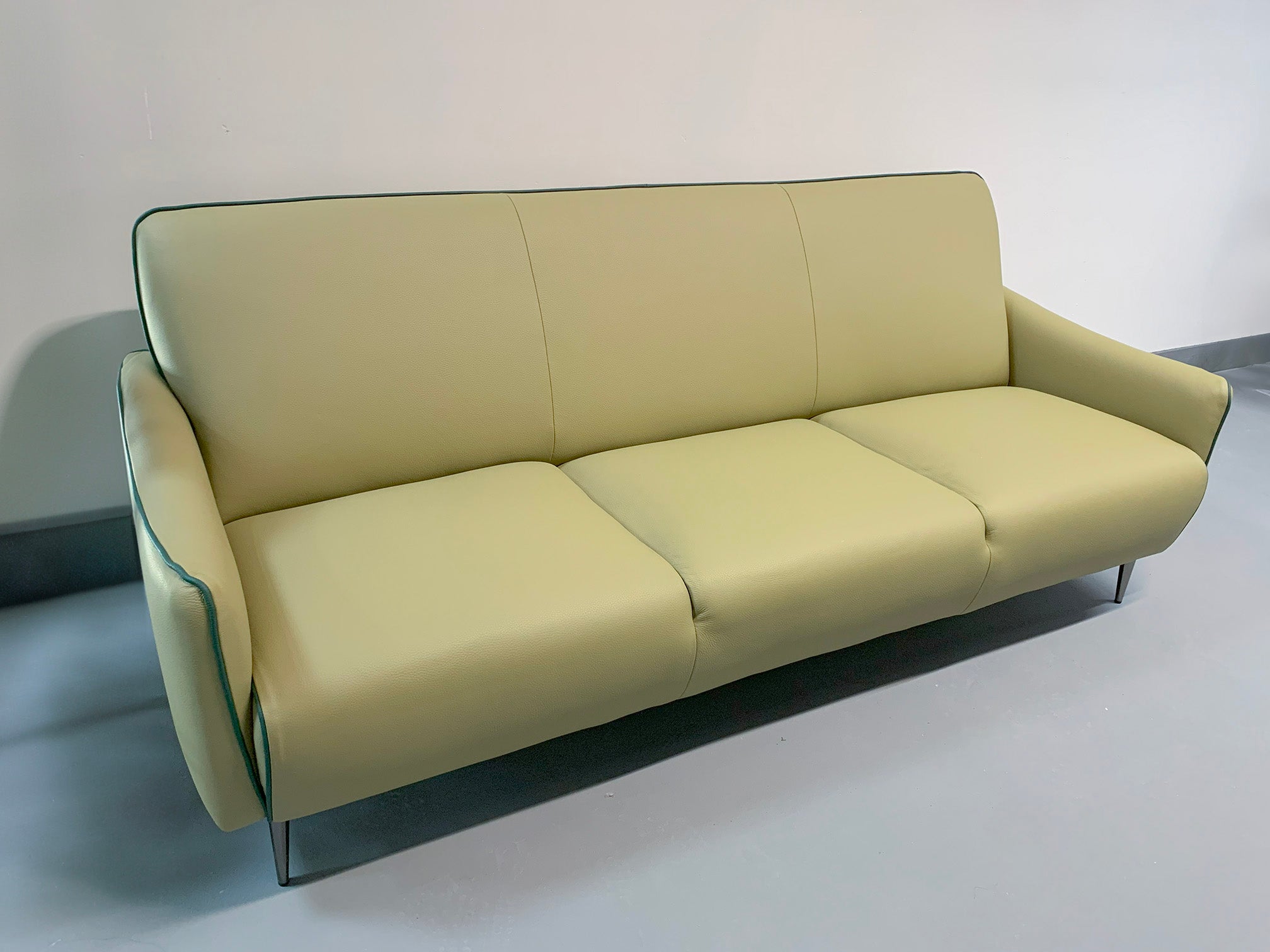 Cloe Green Leather Sofa w/ Contrasting Trim by Diven Living